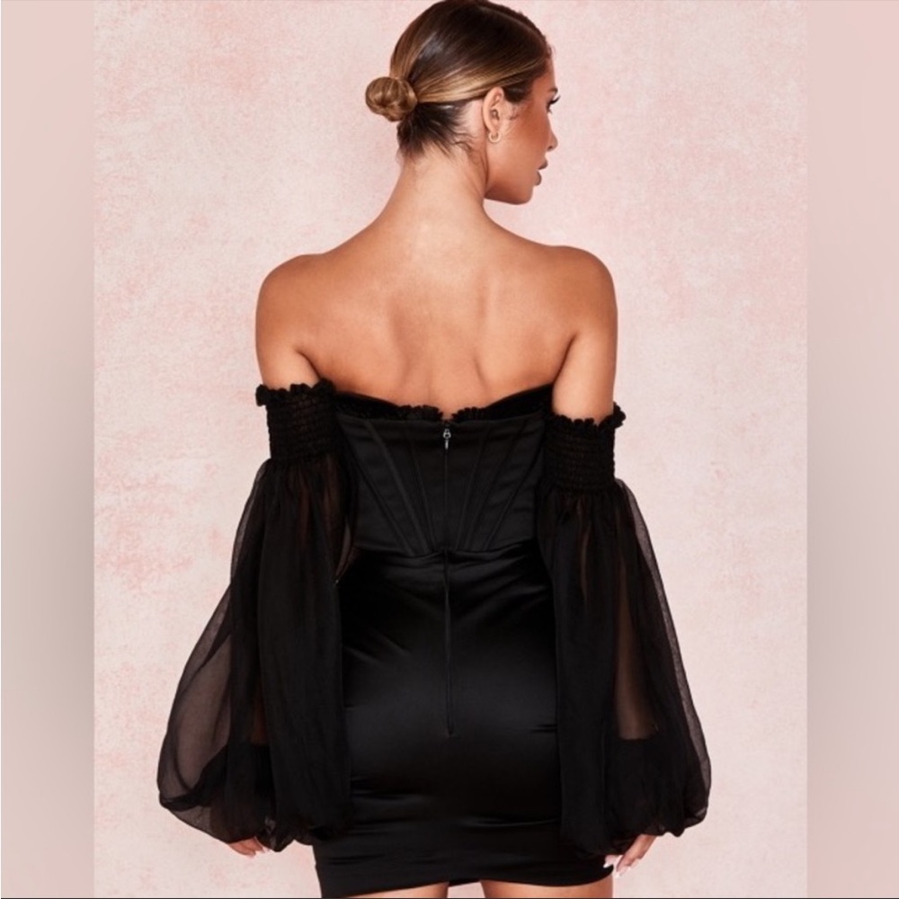 House of CB ‘Beau’ Black Satin and Chiffon Corset Dress NWOT - Picture 7 of 14